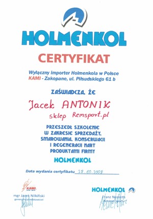 certyfikat HOLMENKOL
