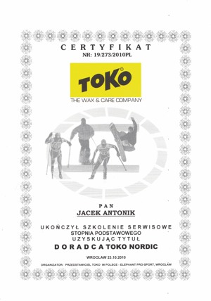 certyfikat serwisowy TOKO