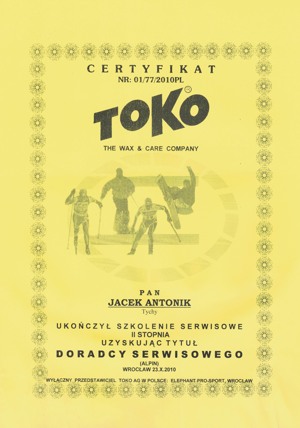 certyfikat TOKO