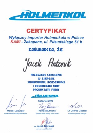 certyfikat Holmenkol